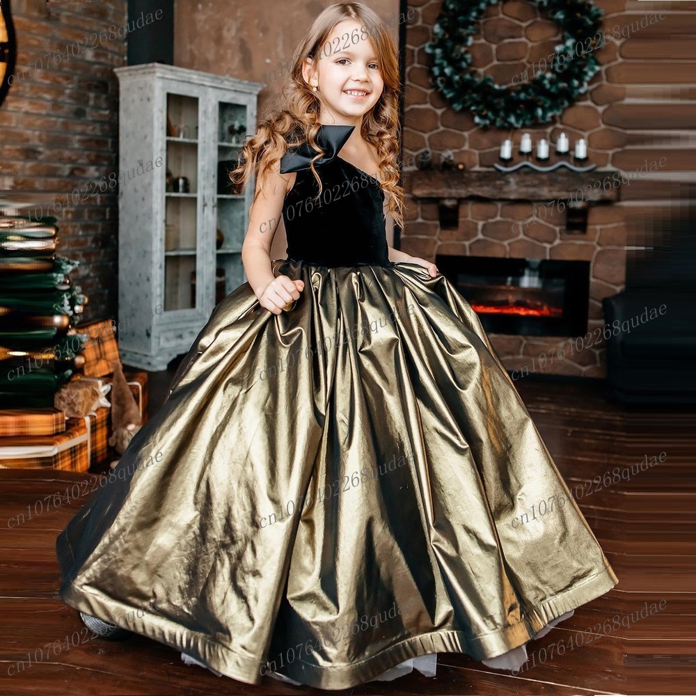 Toddler Girl Tulle Party Dress - Новые черные и золотые атласные платья